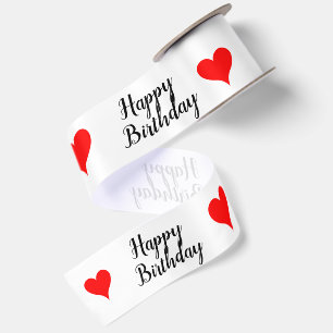 Ruban En Satin Joyeux Anniversaire Cœurs Rouges 3"