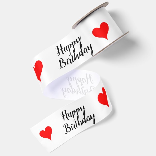 Ruban En Satin Joyeux Anniversaire Cœurs Rouges 3" (Dos)