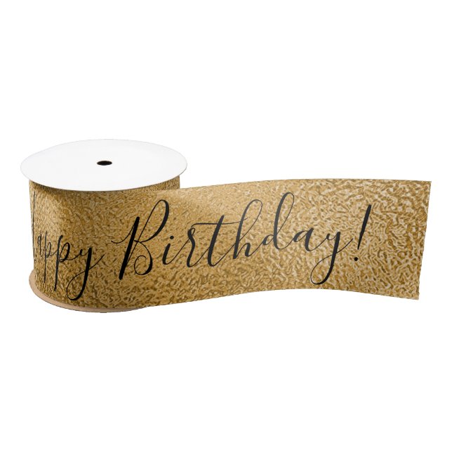 Ruban En Satin Joyeux Anniversaire écriture moderne satin métalli (Bobine)