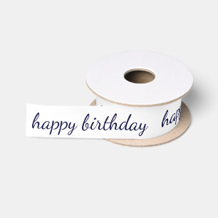 Ruban En Satin Joyeux anniversaire Marine Blue Script Typographie
