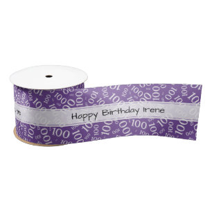 Ruban En Satin Joyeux Anniversaire motif numérique 100 Violet/Bla