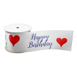 Ruban En Satin Joyeux Anniversaire Vert Bleu Rose Rouge Cœurs