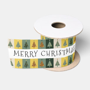Ruban En Satin Joyeux arbres verts de Noël Nom personnalisé