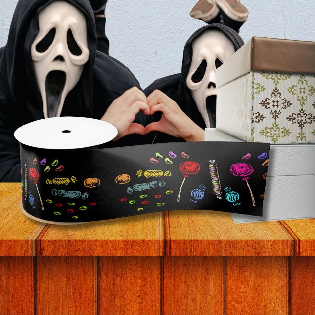 Ruban En Satin Joyeux Lollipops d'Halloween et Motif de bonbons,  (Happy Halloween Lollipops and Candy Pattern, ZSSG Satin Ribbon)