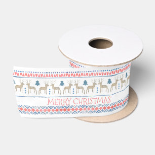 Ruban En Satin Joyeux Noël aux rennes nordiques Fairisle