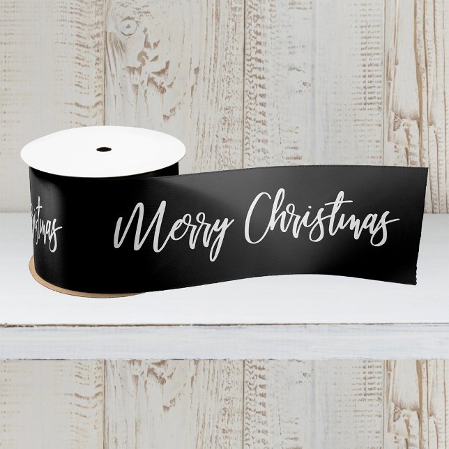 Ruban En Satin Joyeux Noël Calligraphie Blanc sur Fond Noir de Fê (Créateur téléchargé)