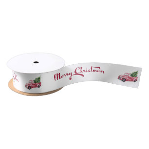 Ruban En Satin Joyeux Noël Calligraphie Camion de Noël Rouge