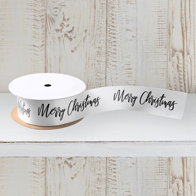 Ruban En Satin Joyeux Noël Calligraphie Noir Blanc Vacances (Créateur téléchargé)
