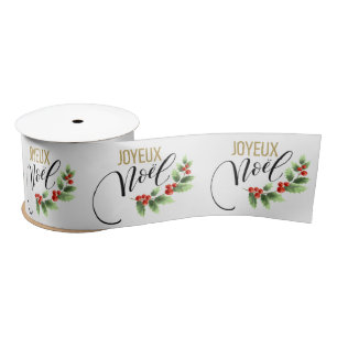 Ruban En Satin Joyeux Noël Chic Holly Floral   Noël