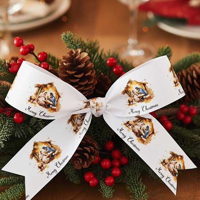 Ruban En Satin Joyeux Noël Nativité (Créateur téléchargé)