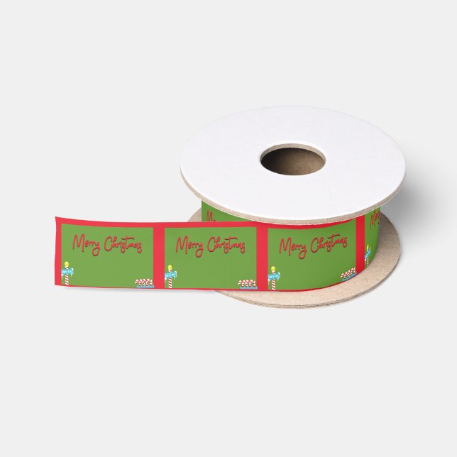Ruban En Satin Joyeux Noël Pôle Nord Texte Script (Bobine)