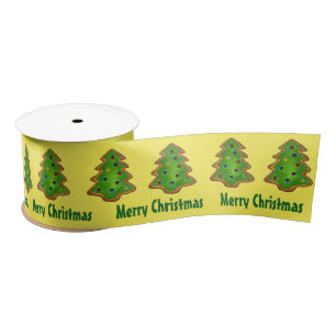 Ruban En Satin Joyeux Noël Sucre Cookie Green Tree Holiday