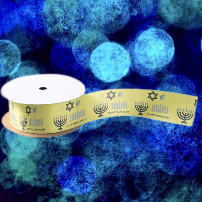 Ruban En Satin Joyeux ruban Hanoukka Menorah Satin (Créateur téléchargé)