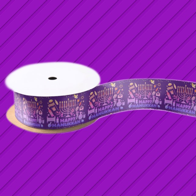 Ruban En Satin Joyeux ruban Hanoukka Menorah Satin (Créateur téléchargé)