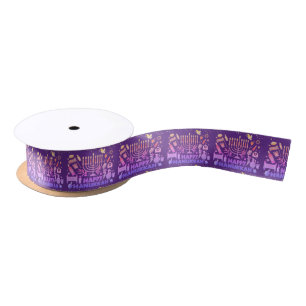 Ruban En Satin Joyeux ruban Hanoukka Menorah Satin