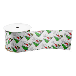 Ruban En Satin Joyeux sapin de Noël 2 caniche (blanc) chien migno