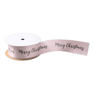 Ruban En Satin Joyeux script de Noël noir et rose pâle