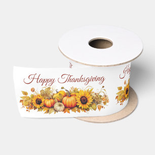 Ruban En Satin Joyeux Thanksgiving Citrouilles Tournesols