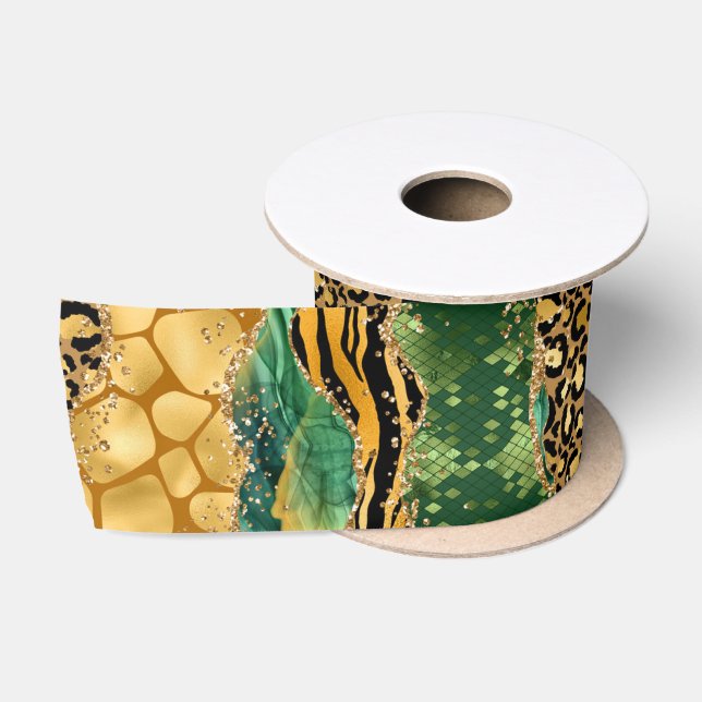 Ruban En Satin Jungle Agate | Motif de texture Wild Glam (Bobine)
