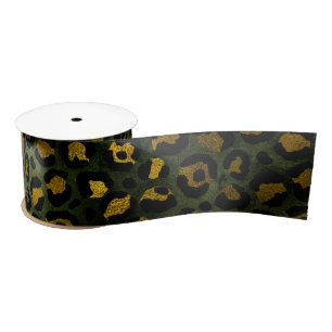 Ruban En Satin Jungle Vert Jaune Cheetah Leopard Motif