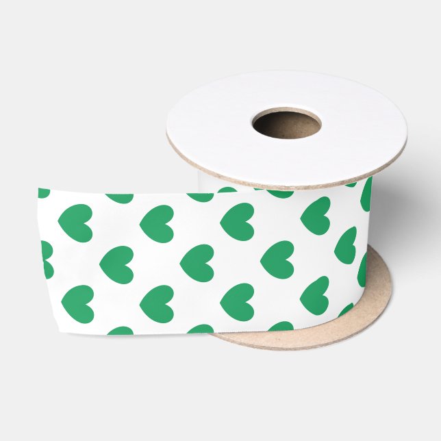 Ruban En Satin Kelly Coeurs polka vert sur blanc (Bobine)