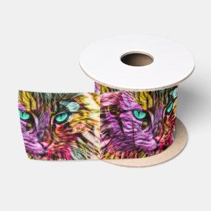 Ruban En Satin Kitty Chat Automne Feuilles d'Artsy Coloré Design