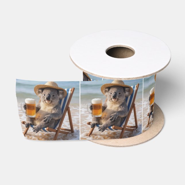 Ruban En Satin Koala avec une bière sur une plage (Bobine)