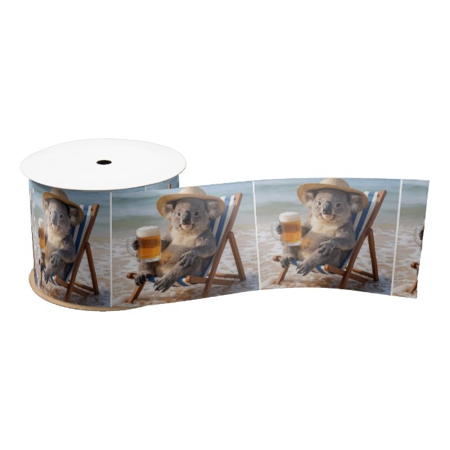 Ruban En Satin Koala Bear With a Beer on a Beach (Bobine)