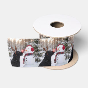 Ruban En Satin Labrador Retriever noir de Noël avec un bonhomme d