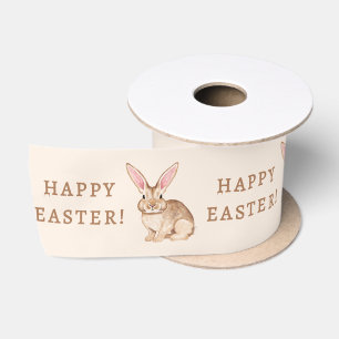 Ruban En Satin Lapin à l'aquarelle marron avec de grandes oreille