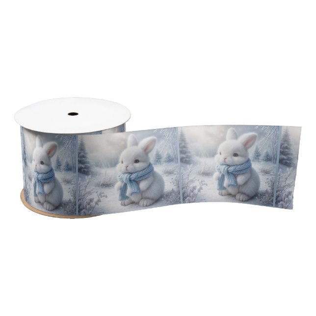 Ruban En Satin Lapin Blanc Avec Écharpe D'Hiver (Bobine)