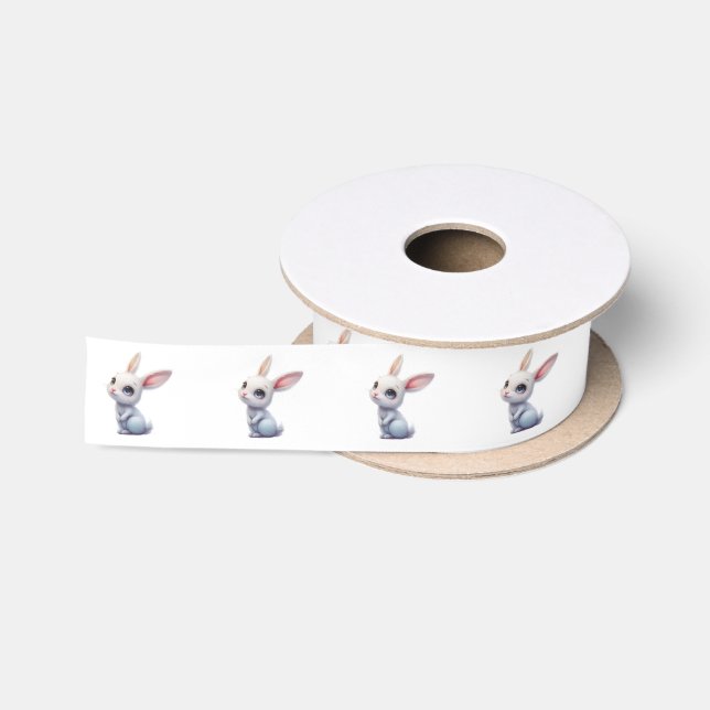 Ruban En Satin Lapin blanc mignon aux grands yeux bleus (Bobine)