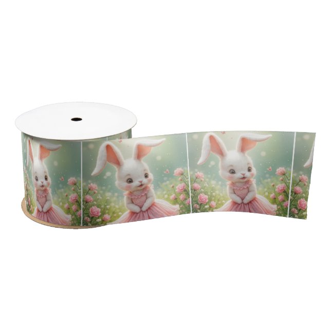 Ruban En Satin Lapin de Pâques en robe rose (Bobine)