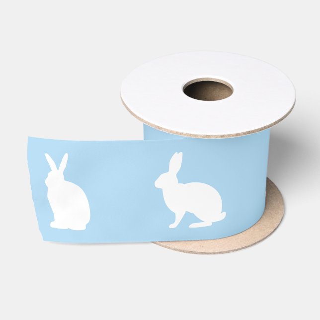 Ruban En Satin Lapins bleus et blancs Silhouettes Pâques mignon (Bobine)