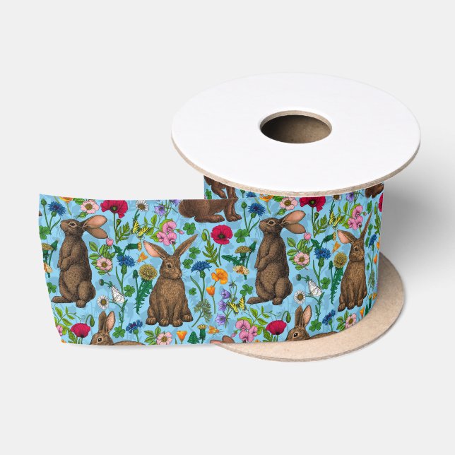Ruban En Satin Lapins et fleur sauvage (Bobine)