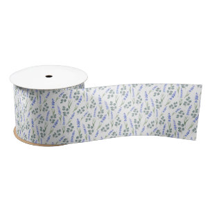 Ruban En Satin Lavande d'aquarelle et Motif d'eucalyptus