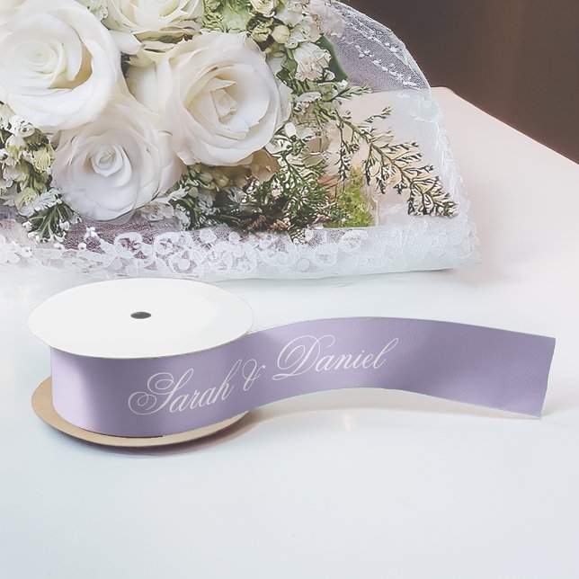 Ruban En Satin Lavande Mariage Élégant blanc calligraphie violet (Créateur téléchargé)