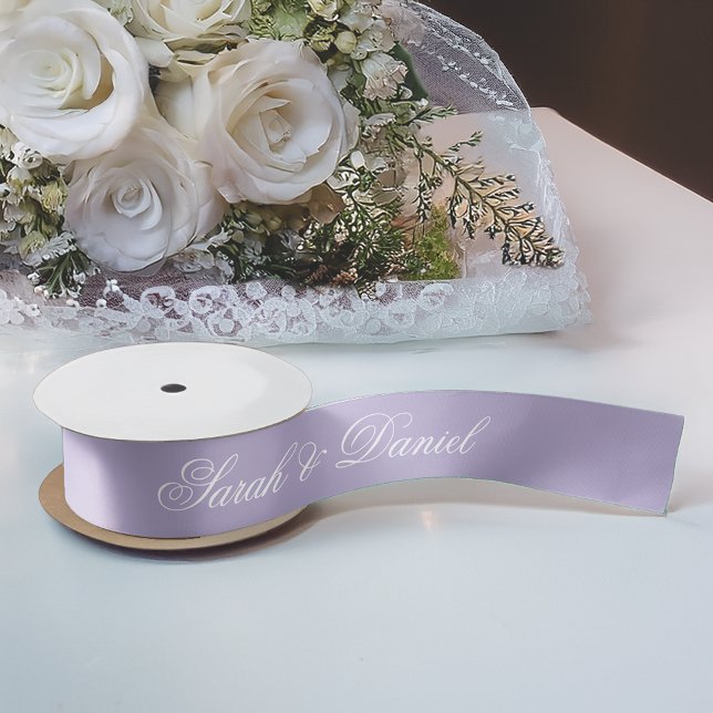Ruban En Satin Lavande Mariage Élégant blanc calligraphie violet (Créateur téléchargé)