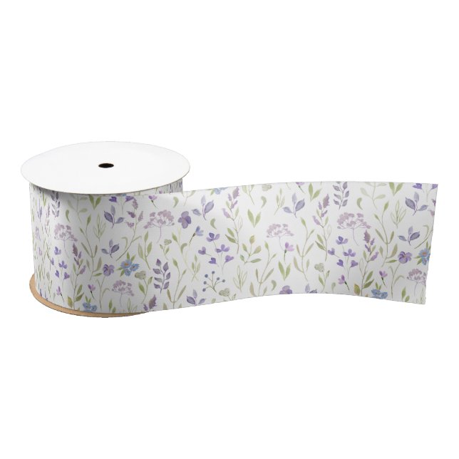 Ruban En Satin Lavender Wildflower Floral Pattern Ribbon (Bobine)