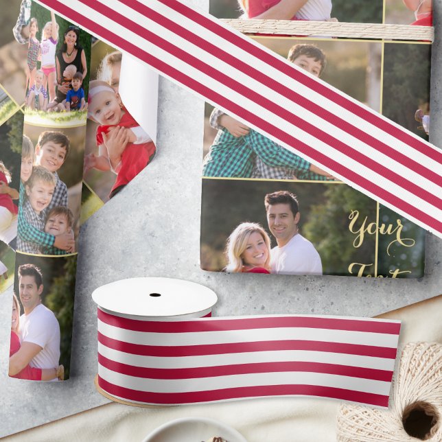 Ruban En Satin Le blanc rouge de Noël patriotique barre (Patriotic Christmas Red White Stripes Gift Wrap Satin Ribbon)