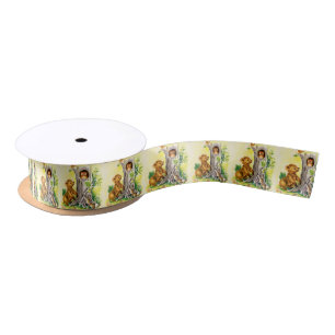 Ruban En Satin Le motif vintage d'animaux de région boisée