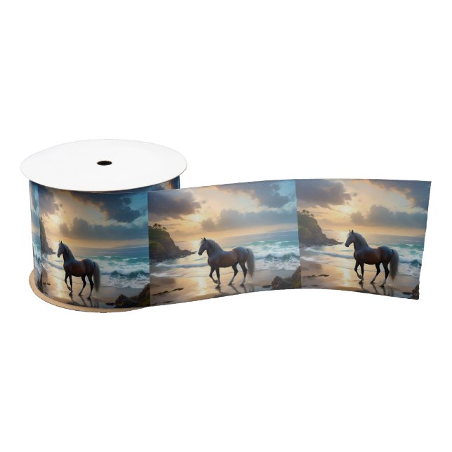 Ruban En Satin Le Palomino Horse Sur La Plage, (Bobine)