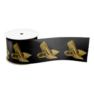Ruban En Satin Le talon haut noir d'or chausse la fête