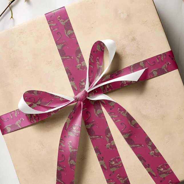 Ruban En Satin Léopard de jungle sauvage à motif rose (Créateur téléchargé)