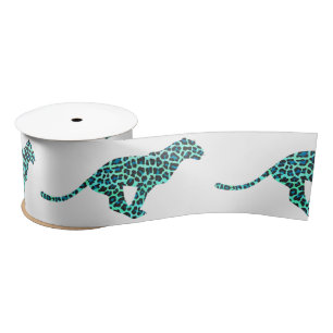 Ruban En Satin Léopard noir et Turquoise