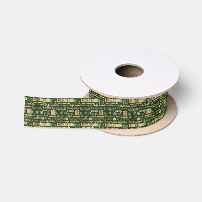 Ruban En Satin Les sept principes verts et or (Bobine)