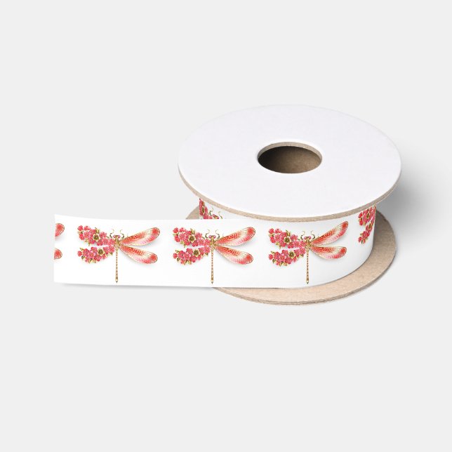 Ruban En Satin libellule de fleurs avec sakura de bijoux (Bobine)