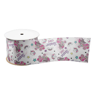 Ruban En Satin Licorne à roulettes Motif de fille skater mignonne