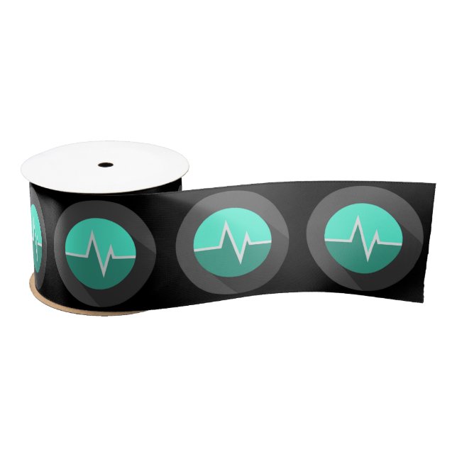 Ruban En Satin Ligne EKG médecin chirurgien vert noir (Bobine)