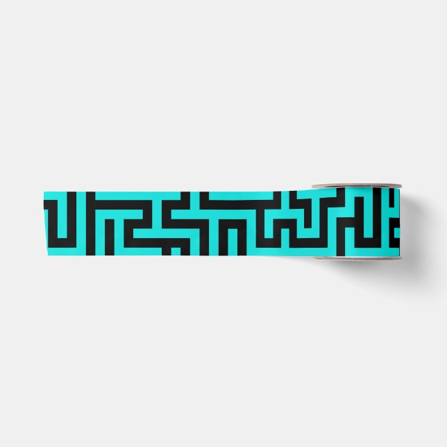 Ruban En Satin Lignes de labyrinthe noir turquoise (Devant)